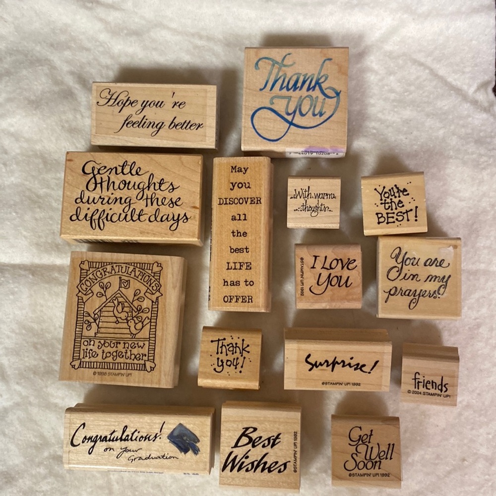 Rubber stamps for card making. Encouraging words on stamps